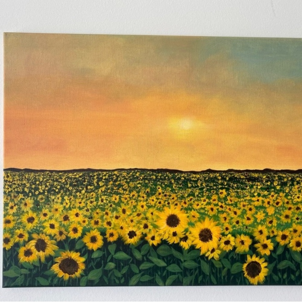Sunset Sunflower field landscape painting